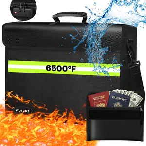 6500°F Large Fireproof and Waterproof Document Bag with Lock,10 Layers Insulation Materials&Waterproof Zipper,Removable Folder Layers/Wallet,Reflective Strip for Valuables
