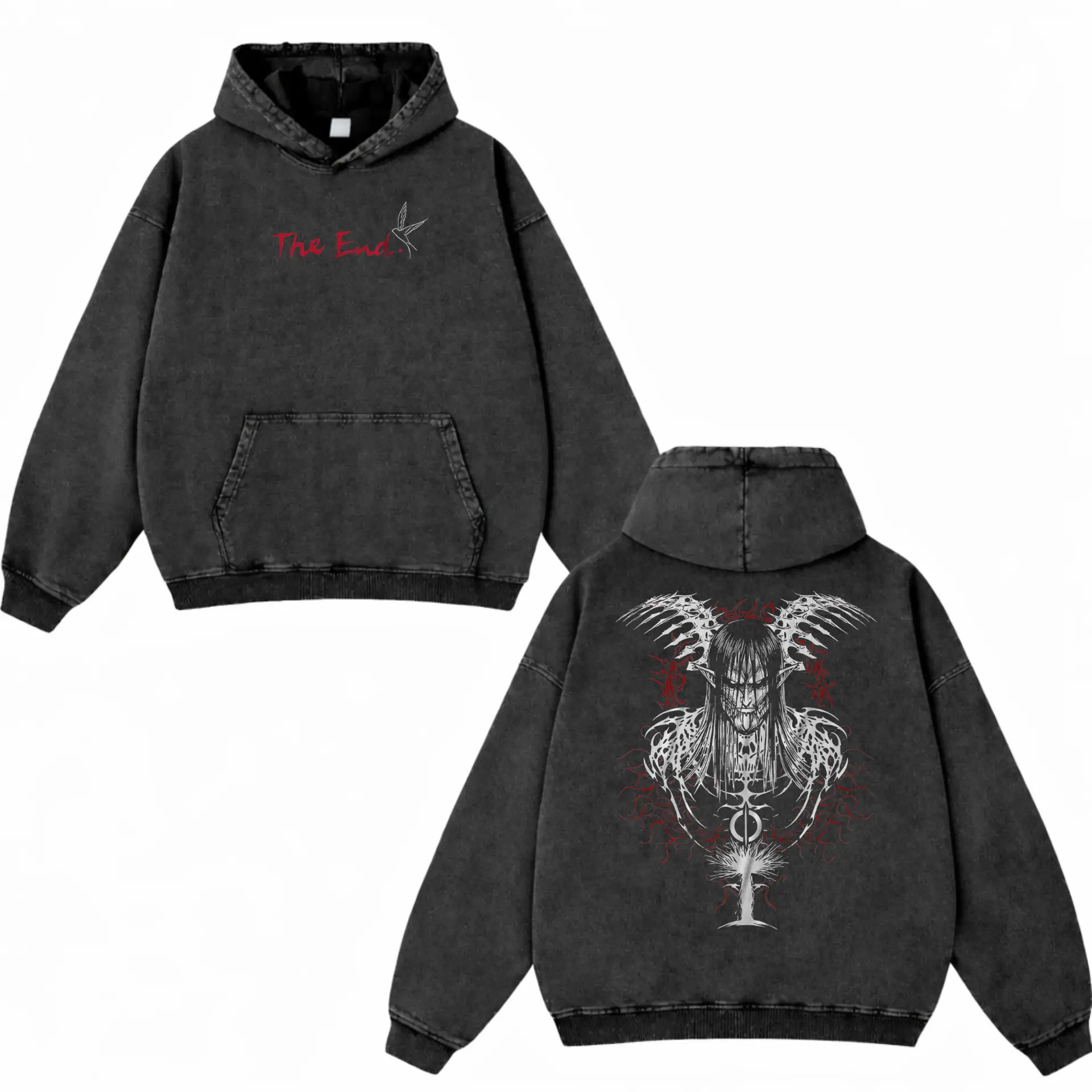 The End: Founding Titan Awakening Washed Hoodie, Attack on Titan Anime Shirt, Anime Y2K Graphic Apparel