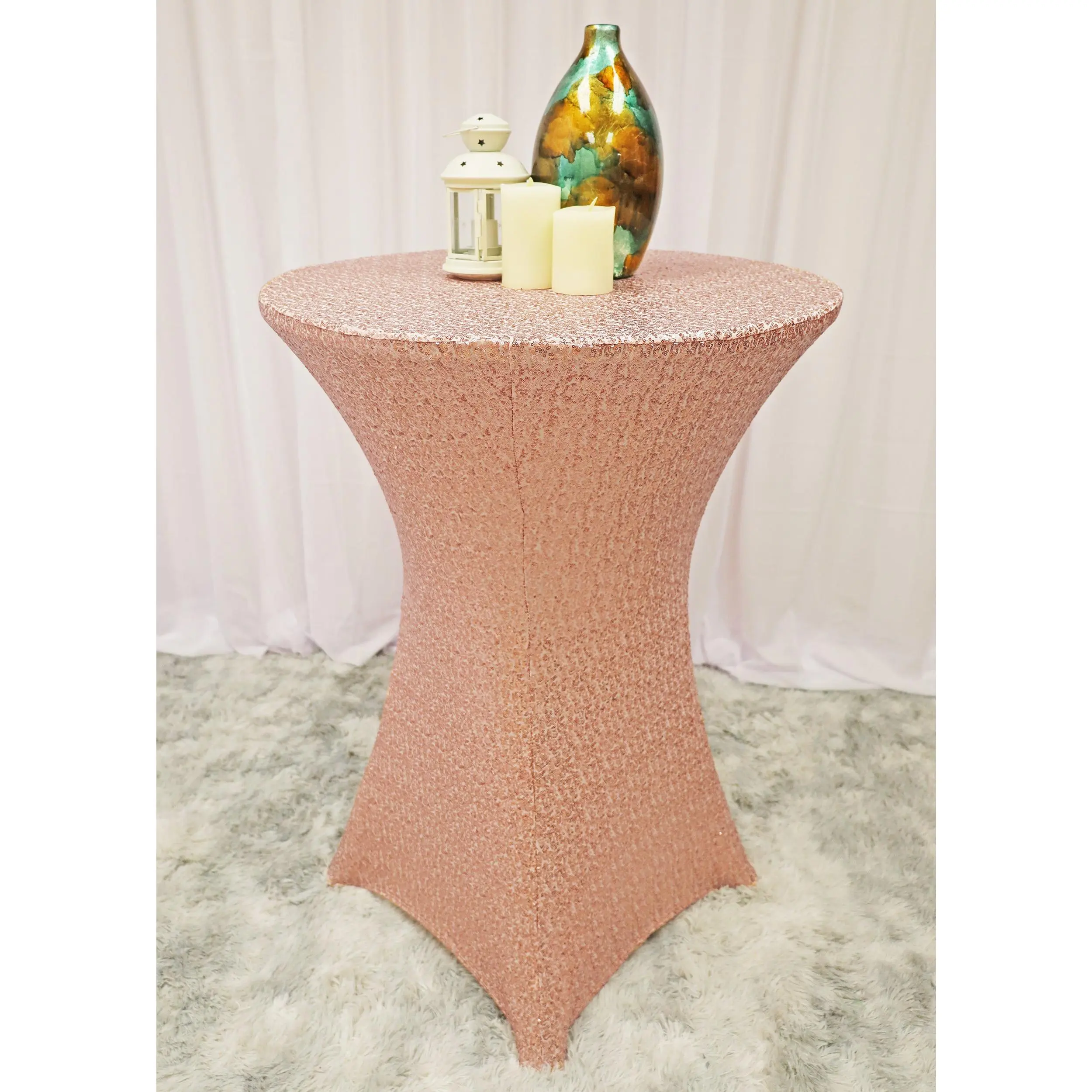 36"x42" Cocktail Sequin Spandex Table Cover - Blush Pink/Rose Gold (1pc)