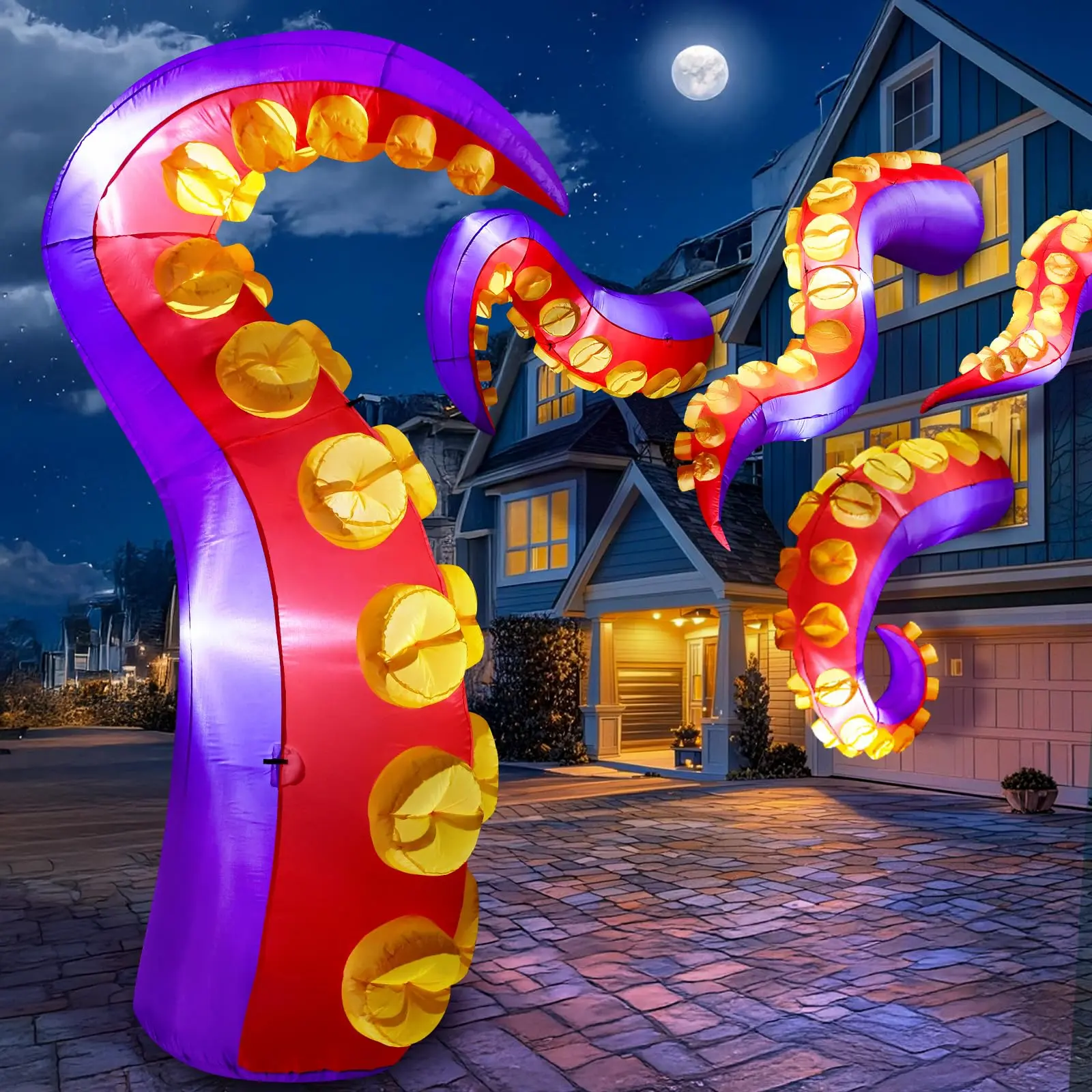 Halloween Inflatable Octopus Tentacles Novelty Toy with Built-in LED Lights, Waterproof Blow-Up Outdoor Decoration for Garden, Party, Haunted House