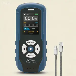Rechargeable Wood Moisture Meter, Pinless Moisture Detector for Drywall & Masonry, Non-Destructive Water Leak Detector with Color Display, Adjustable Alarm and Data Records for Home Use