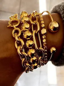 Women's Fashion Bracelet Set, fashionable bracelet, Elegant Chunky Round Bead Chain Bangles, Daily Date Vacation Party Gift, Perfect for Girlfriend Mom