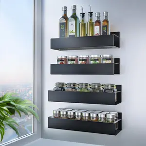 Magnetic Spice Rack for Refrigerator, Moveable Magnetic Shelves for Side, 4 Pack Metal Strong Magnetic Fridge Shelf for Kitchen