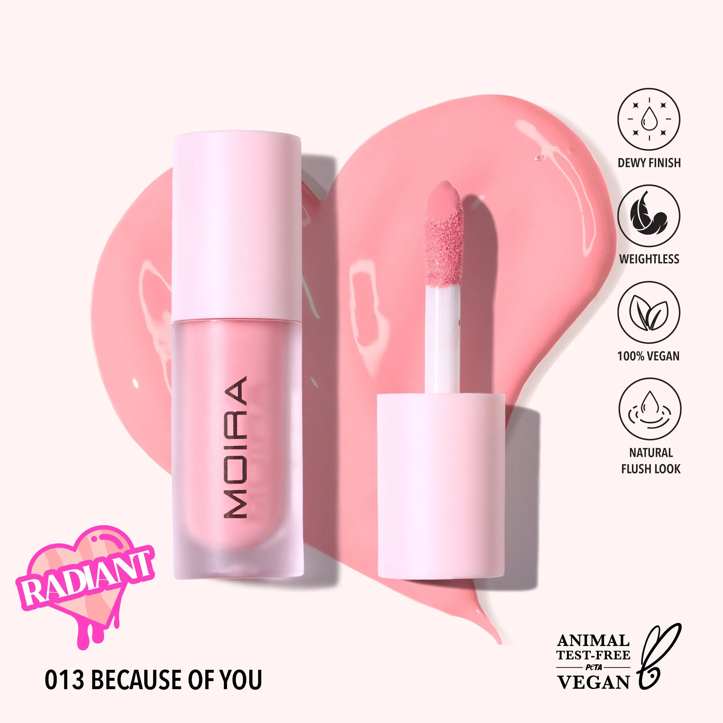 MOIRA | Love Steady Liquid Blush (013, Because of You) | Lightweight Matte Liquid Blush with Buildable, Long-Lasting Color