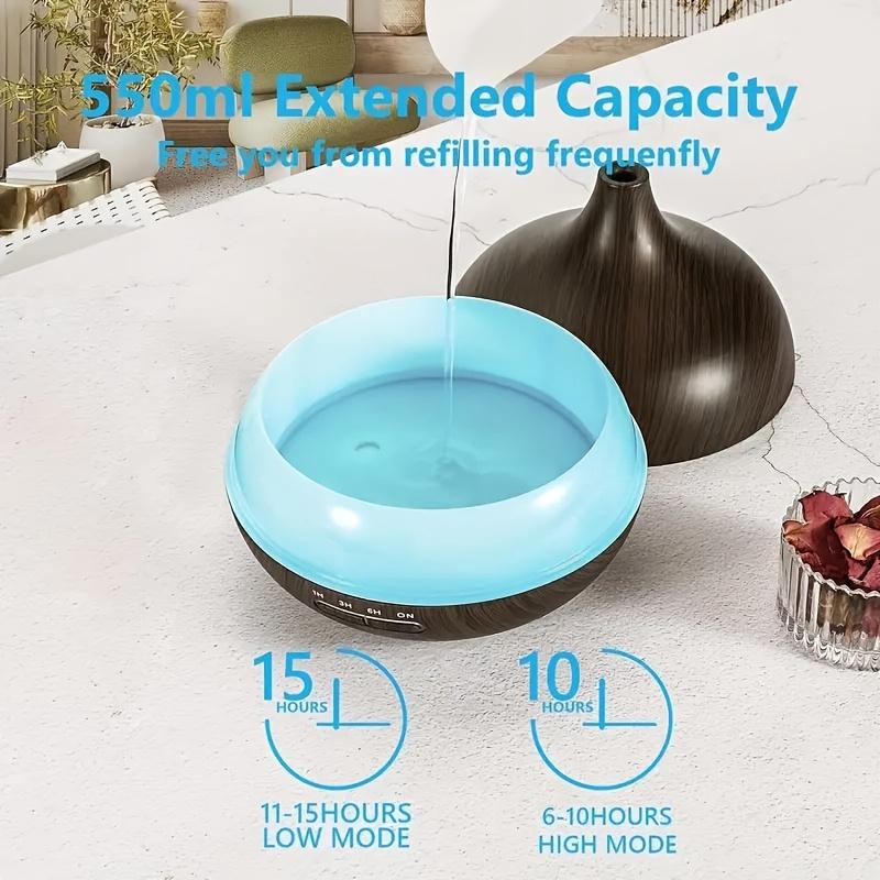 550ml Aromatherapy Diffuser with 6 Essential Oils Wood Grain Ultrasonic Humidifier Remote Control 7 Color LED Light Ideal for Christmas Birthday Housewarming fireplace flame dispensador aroma mini Gradient timer dual colorful USB Ultrasonic Diffuser Set