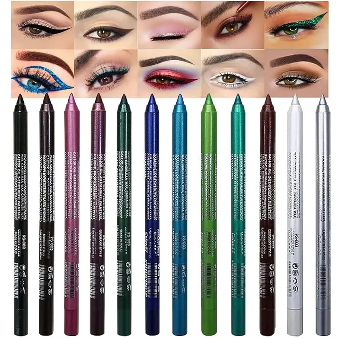 12Pcs Green Blue White Black Brown Purple Color Gel Glitter Eyeliner Pencils Set for Women Waterline Waterproof Smudge Proof lapiz de ojos delineador de ojos contra el agua Eye Liner Makeup 1