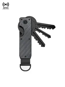 Compact Carbon Fiber Key Organizer for Men RFID Minimalist Key Holder Portable EDC Keychain Case Secures 2-6 Keys for Commute Travel Outdoor