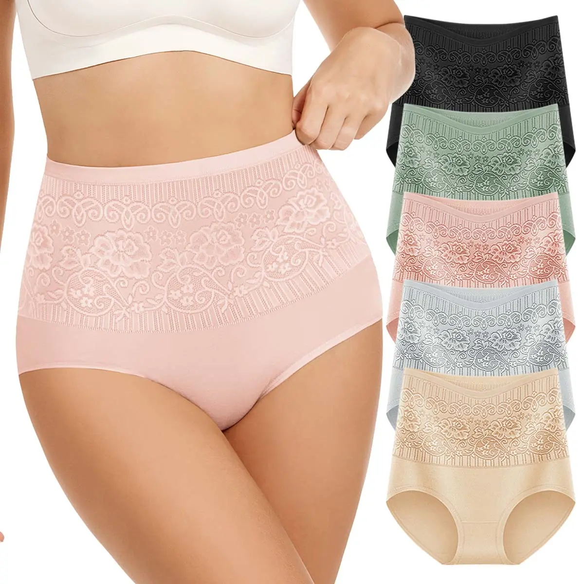 MORELECT Women's High-Rise Cotton Base Fabric Briefs (5 Pack) - Basic, Comfortable Soft Briefs, High Quality Natural Cotton, Tummy Shaping, Lightweight Breathable, All-Season Everyday Wear, Mothersday Gift