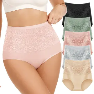 【Cotton】MORELECT 5 Pack High Rise Women's Panties,Soft Cotton Flower Underwear,Lightweight & Breathable Everyday Panties,Tummy Shaping & Flattering High Waist Design,for All Seasons,Comfortable & Stylish