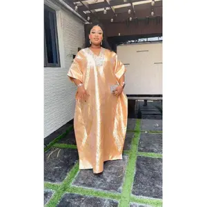 Classy African Bubu Rhinestone Dress Turkish Metallic Brocade Fabric Nigerian Party Attire Engagement Ceremony Graduation Reception Gala Anniversary Dinner Cocktail Gold Green Silver