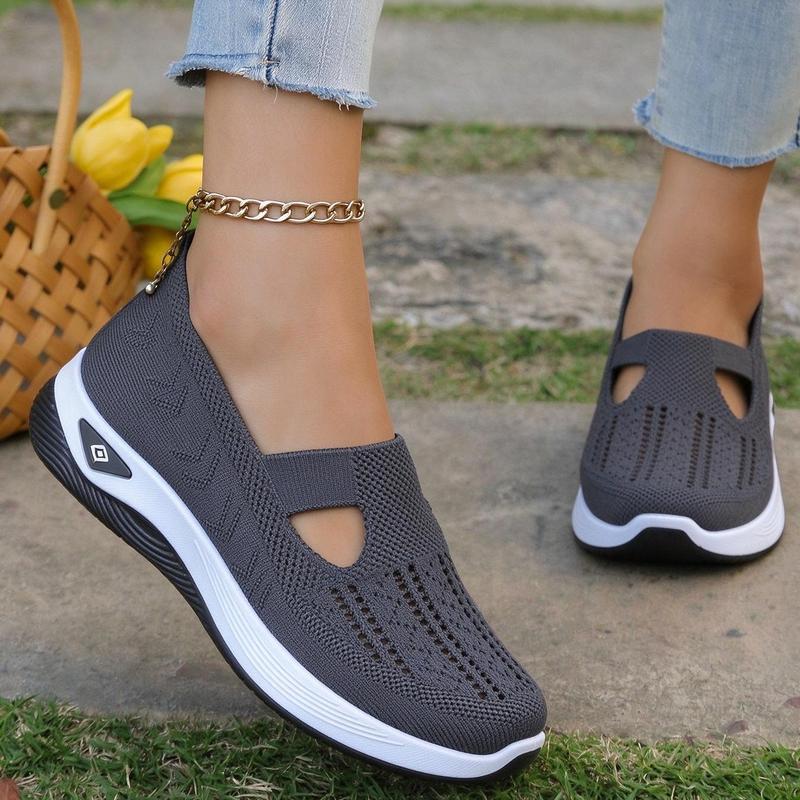 Women's Retro Casual Sneakers, Breathable Flyknit Slip-On Walking Shoes, High-Elastic Cushioned Sole, Lightweight Comfort Footwear for Fall Daily Wear & Christmas Outfits