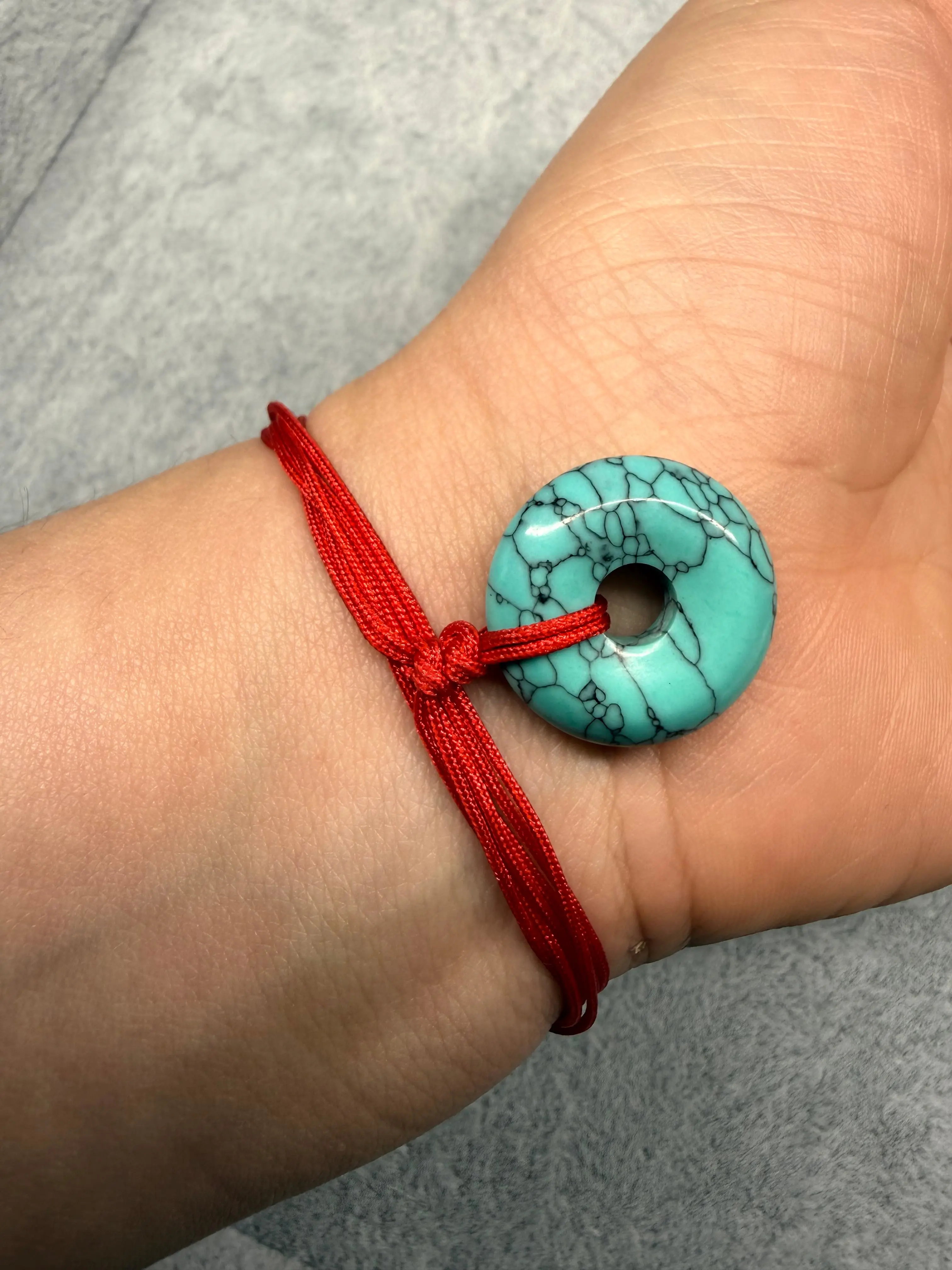 Red String Donut Stone Semiprecious Stone Bracelet, Malachite & Tiger Eye Jewelry for Motivation, Harmony & Confidence