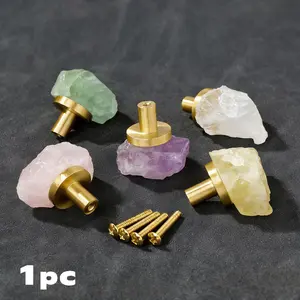 Pure Brass Natural Quartz Drawer Handles, Rough Stone Design, Eco-Friendly & Durable, Ideal for DIY Projects & Decorative Use, Ceremony, Ornament
