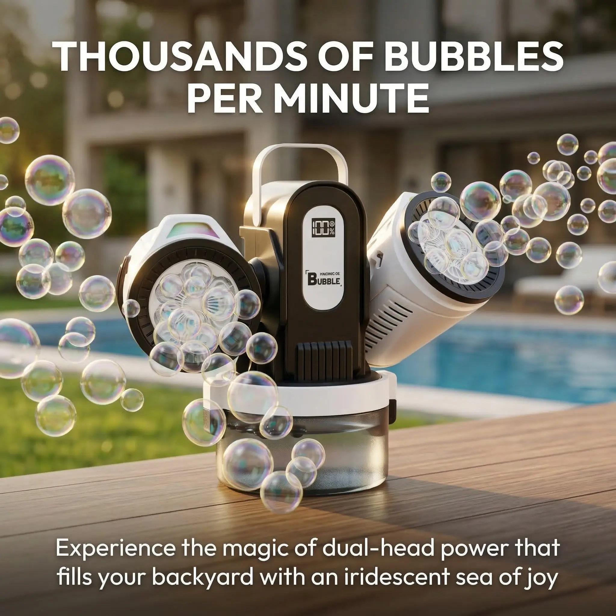 Belemar Dual-Engine Automatic Bubble Maker - Party Machine with RGB Lights, Remote Control, 150° Auto Rotation, Battery Status Display, Type-C Rechargeable, 700mL Tank for Kids, Outdoor Events