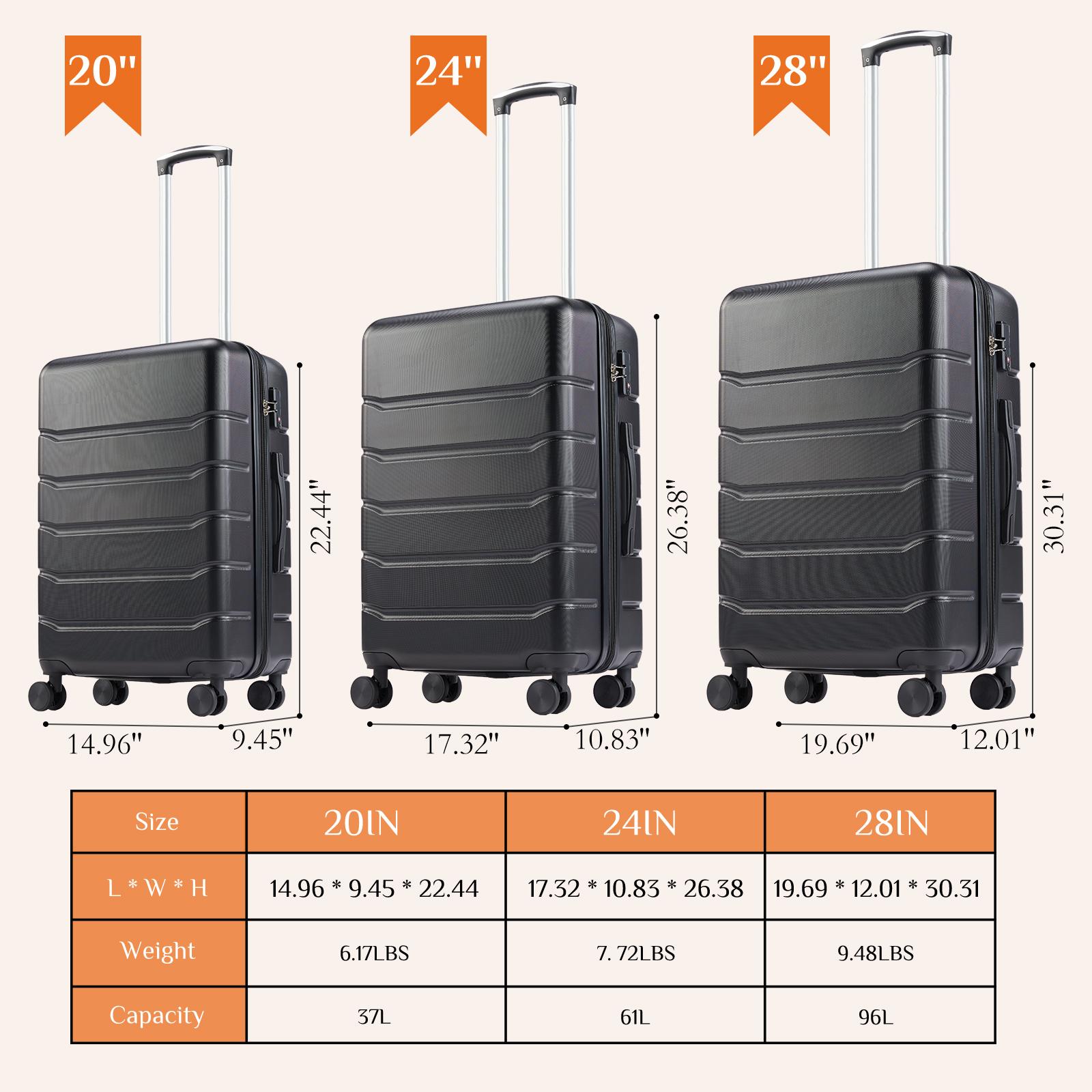 Luggage 20''/24''/28''Luggage, Hard Shell ABS Suitcase with Double Spinner Wheels, Lightweight Expandable Rolling Luggage with TSA Lock
