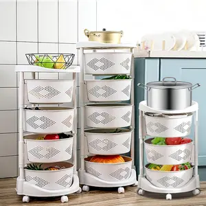 3/4/5 Tier Kitchen Storage Cart Multi-Layer Storage Basket with Wheels Kitchen Fruit & Vegetable Storage Rack Rolling Storage Cart for Kitchen Living Room Bedroom, White Organiser