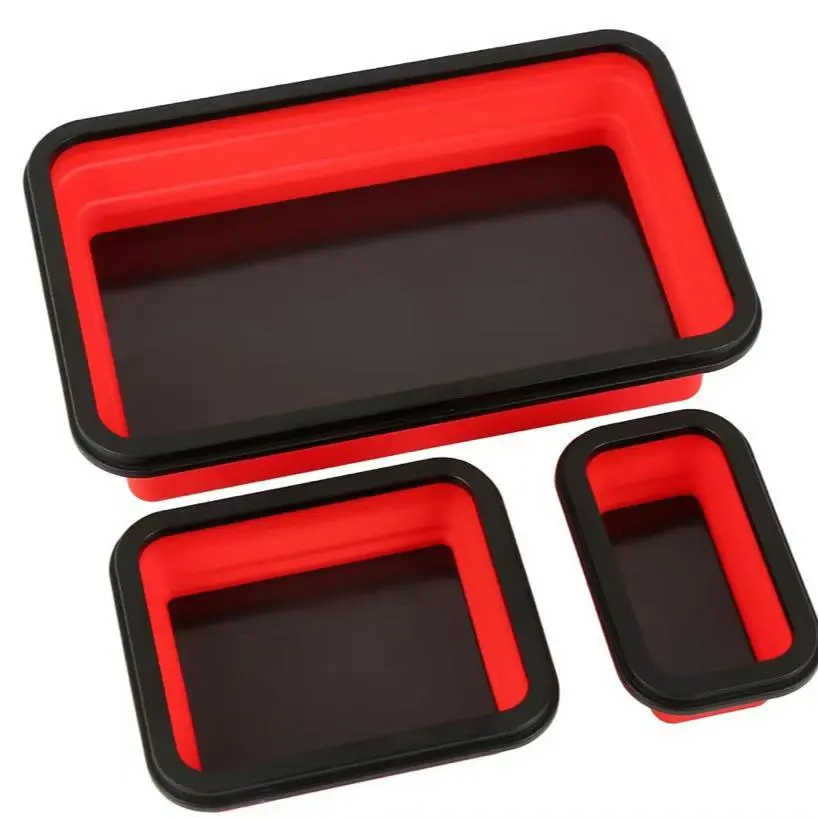 3-Piece Magnetic Folding Tray Set, Silicone Storage Trays for Small Parts, Versatile Collapsible Magnetic Organizers