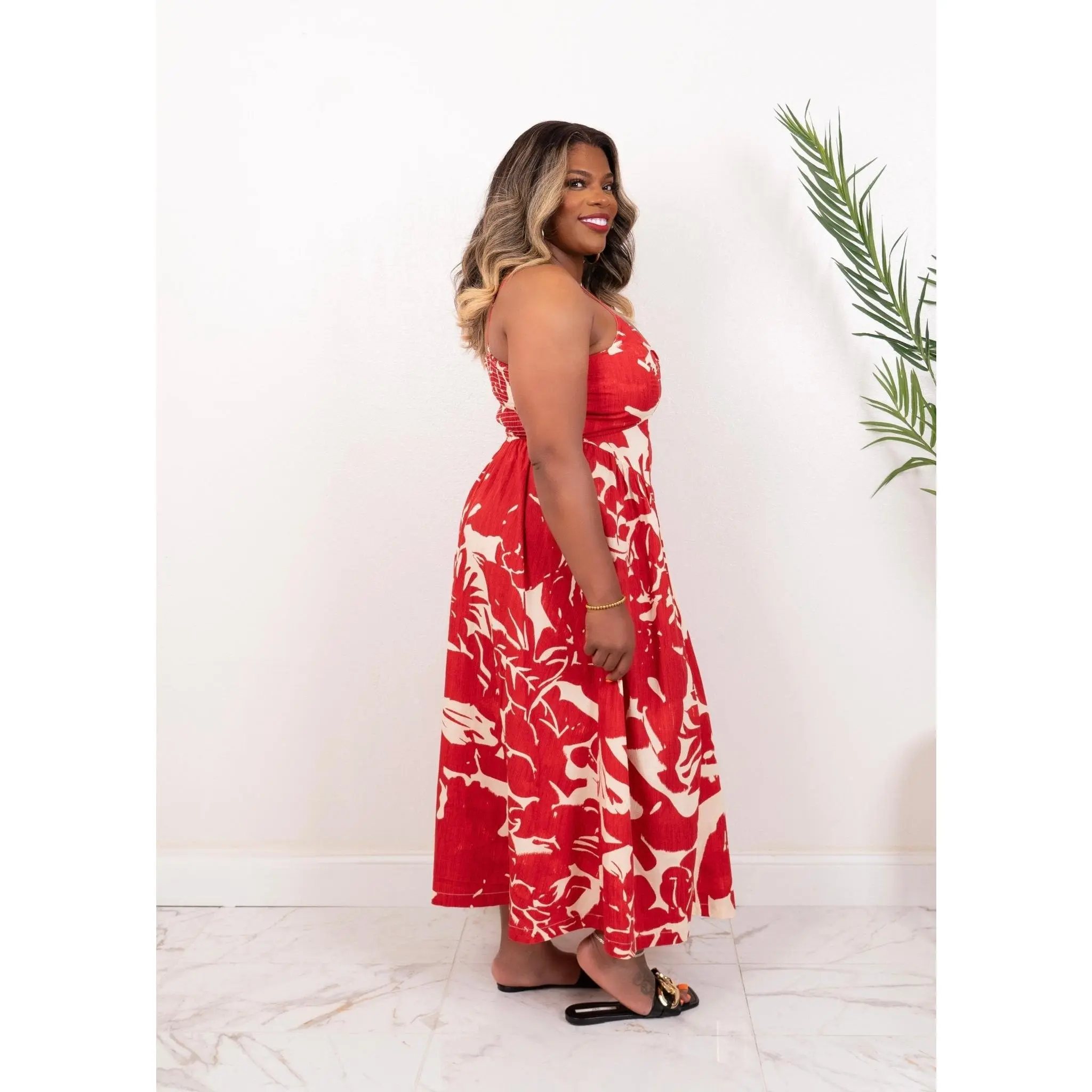 strapless open back dress Ruffle Maxi Dress in Red | Hand-Dyed Cotton Maxi Dress main image 1