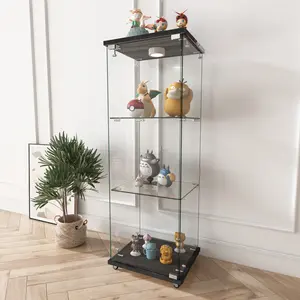 Modern Glass Display Cabinet with LED lights, Quick-assembly Antique Cabinet, Tempered Glass Bookshelf, Suitable for Living Room and Bedrooms, 1-door 3-shel