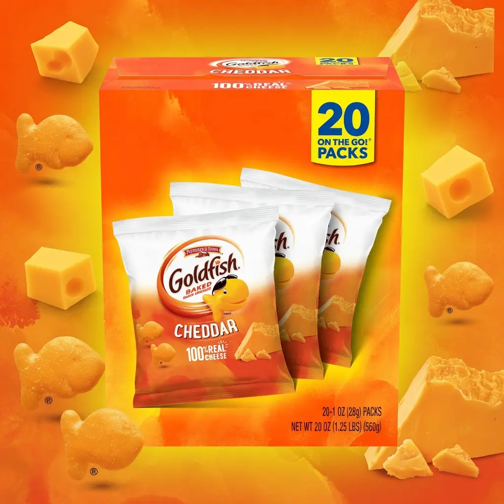 Goldfish Cheddar Cheese Crackers, Baked Snack Crackers, 1 oz On-the-Go Snack Packs, 20 Count Box