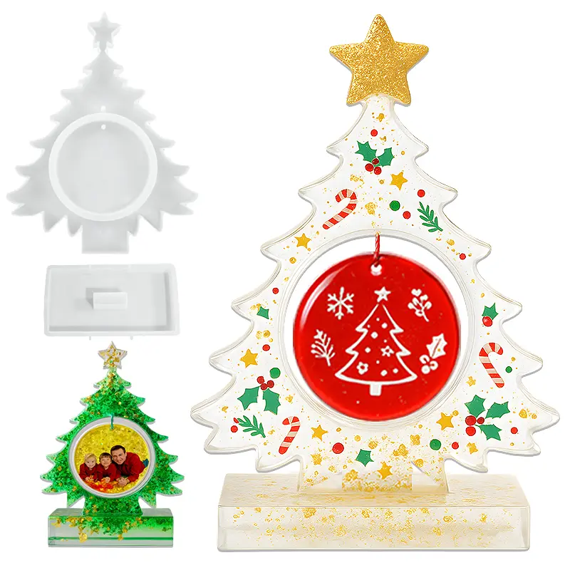 8.6" Christmas Tree Resin Mold with Epoxy Complete DIY Kit for Jumbo Glossy Frames, Beginner Friendly Silicone Craft for Holiday Decor, Unique Gifts, Shiny Ornaments