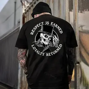 RESPECT IS EARNED LOYALTY RETURNED Skull Print Men's T-Shirt, Top Menswear  Tee Shirt, Unisex Fashion,ShortSleeve,  Casual Streetwear