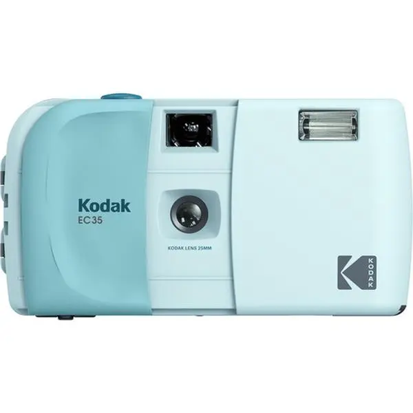 KODAK EC35 35mm Film Camera 35mm, Reusable, Focus-Free, Built-in Flash, Slide Cover, Beginner Friendly (Film & AA Battery are not Included) - Powder Blue
