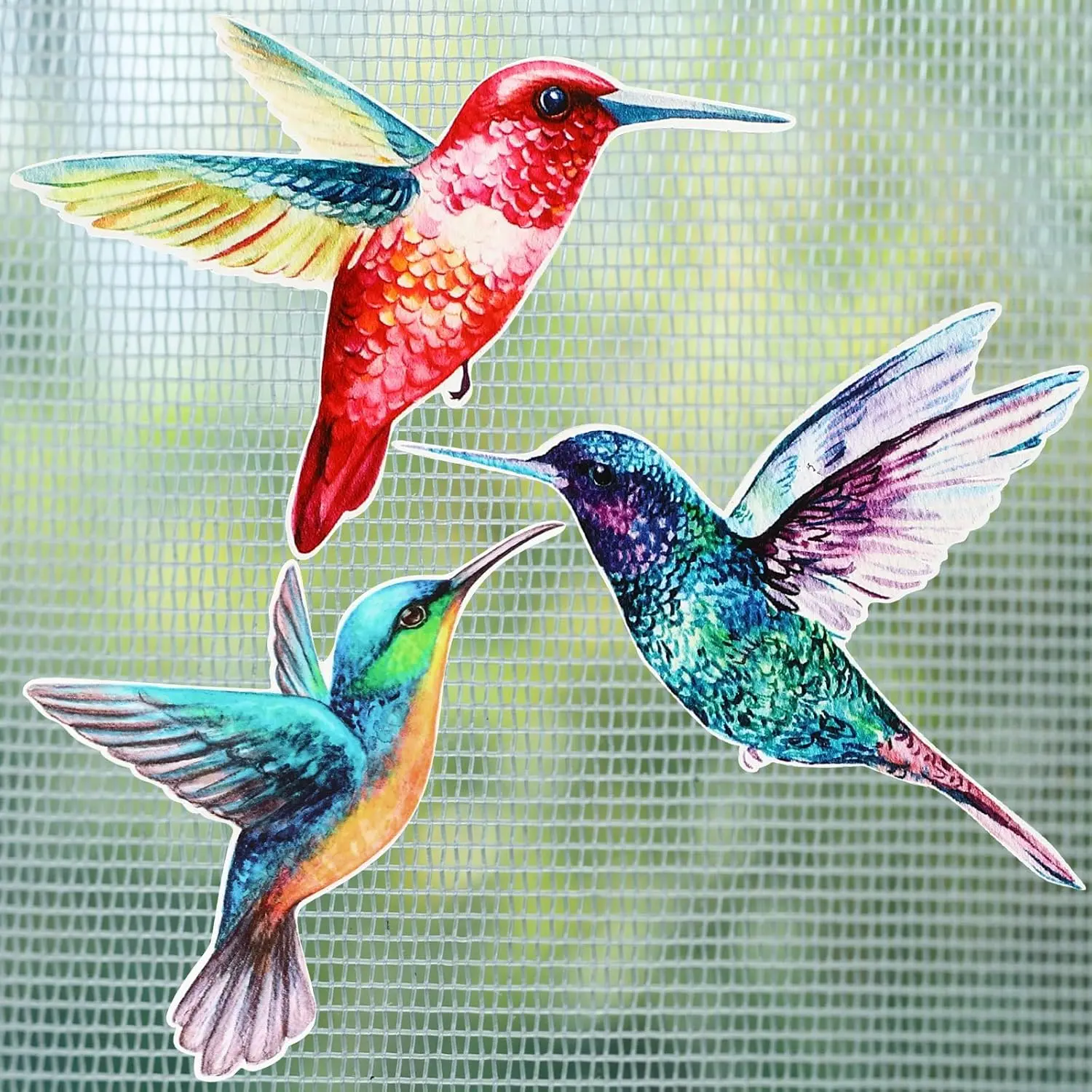 6 count Hummingbird Screen Door  Double Sided Flexible Screen  Decorative Patio Window Sliding Door Supplies for Decor(Watercolor Style)