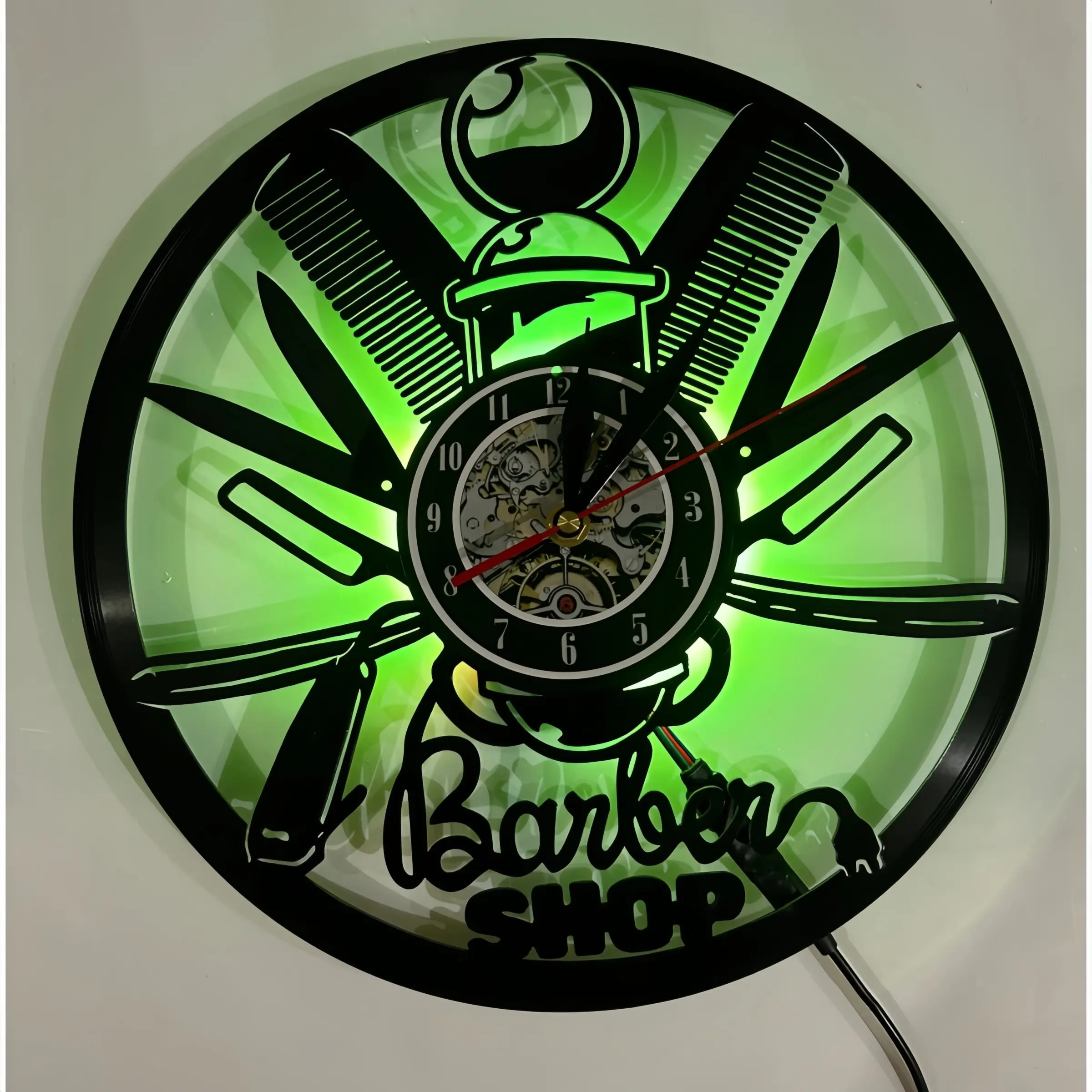 LED Wall Clock for Barbershop and Hair Salon, Vintage Vinyl Record Design, Silent Precision Timepiece, Decorative Atmosphere Light