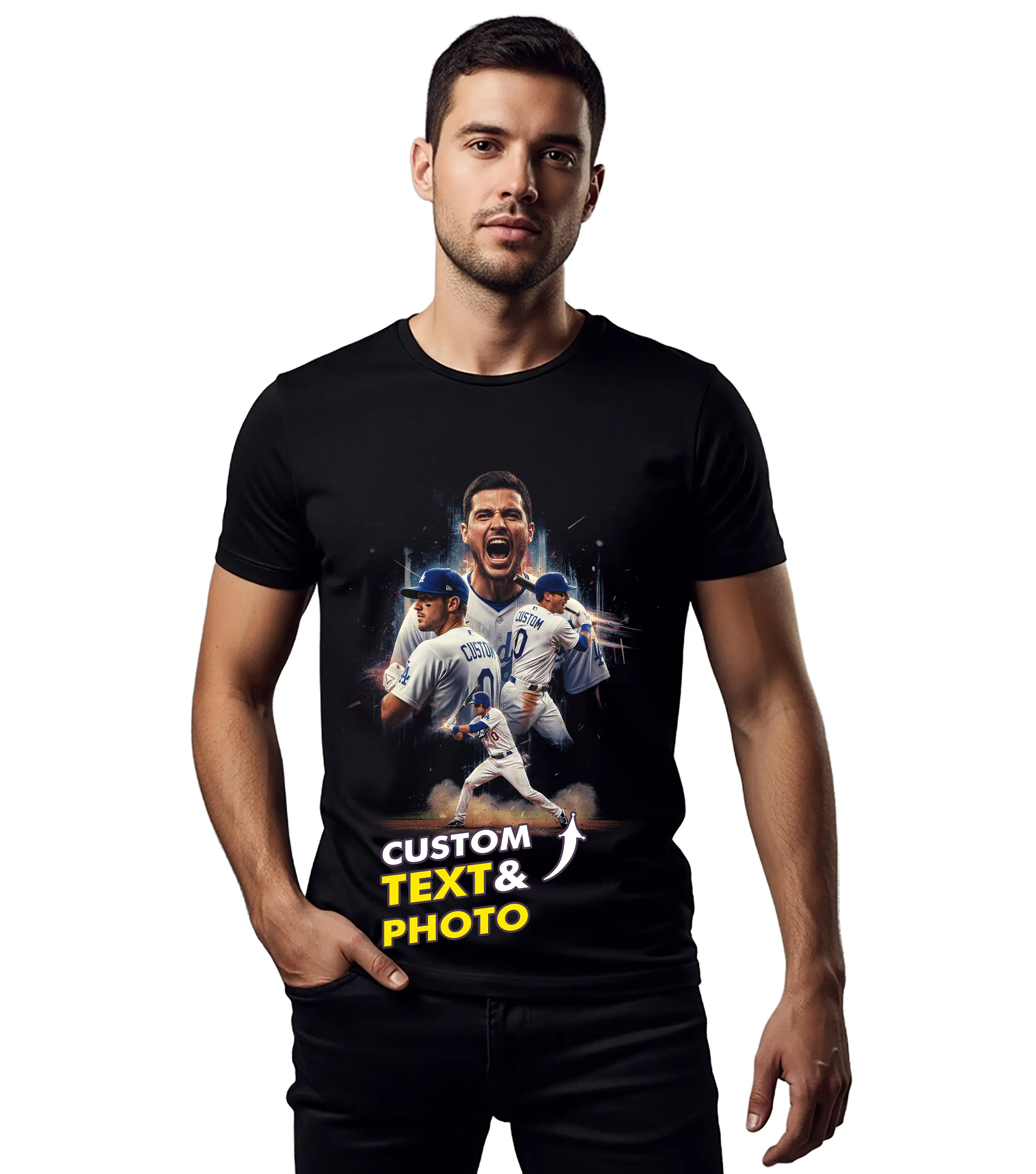 Custom Baseball T-Shirt with Your Photo, Name & Number – Personalized Sports Fan Shirt for Men – Unique Gift for Baseball Players, Teams & Fans – Custom Text, Jersey Number & Team Design
