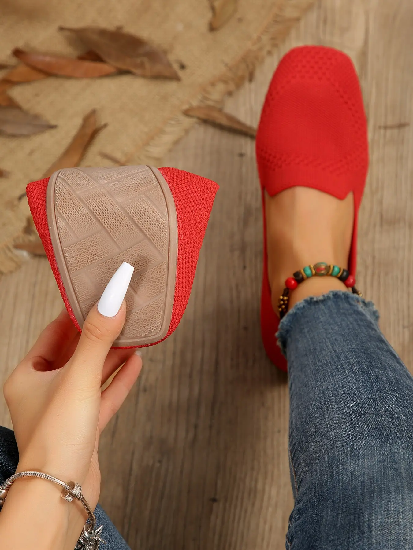 Women's Spring Trendy Knit Loafers, Breathable Slip-On Flats, Fashionable Flats, Round Toe, Textile Upper, Low Heel, All Seasons, Elegant Style, Walking Shoes, Vegan Loafers, Versatile Fashion Shoes, Ventilated Slip On, Casual Flats