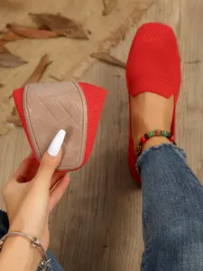 Women's Spring Trendy Knit Loafers, Breathable Slip-On Flats, Round Toe, Textile Upper, Low Heel, All Seasons, Elegant Style, Walking Shoes