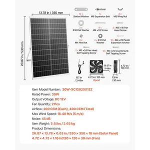 Summervibes VEVOR Solar Powered Fan, 30W Solar Panel with 2 Fans, Adjustable Solar Panel Angle, 2668 RPM High-Speed, Flexible Installation, Fast Air Exchange for Greenhouse, Grow Tents, Chicken Coops, Shelters