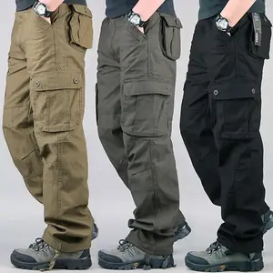 Men’s heavy-duty tactical cargo pants — large size, high-rise cotton fabric with a tear-resistant finish and six pockets; camouflage work pants suitable for hiking, construction, outdoor activities, and casual wear; 2025 menswear trousers; operator beige.