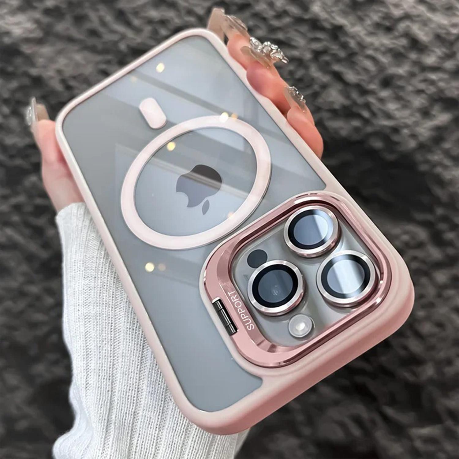 for iPhone 17 Pro Max 16 15 14 13 12 11 Magnetic Case with Kickstand, Compatible with MagSafe, Built in Stash Stand Clear Shockproof Cover Camera Lens Protection Case