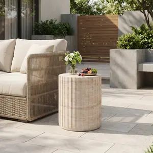 Outdoor/Indoor Lightweight Concrete Side Table,Travertine Finish