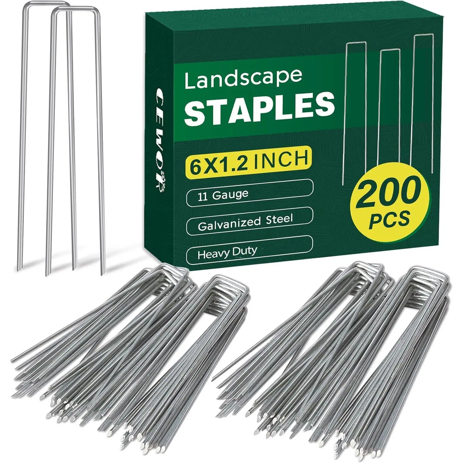 200 Pack 6 Inch Landscape Staples, 11 Gauge Galvanized Garden Stakes U-Shaped Landscaping Fabric Pins Yard Ground Staples for Lawn, Fence,  Cover, Turf, Tent
