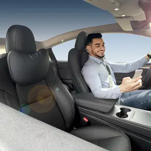 TESBEAUTY Nappa Leather Headrest Pillow 2 Packs for   Pillow Uniquely Designed for  Model Y/3/S/X    Support Cushion for People '7" Black