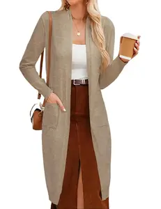 GRACE KARIN Khaki Long Cardigan for Women Open Front Maxi Long Knitted Cardigan Sweater Coats(KhakiL)
