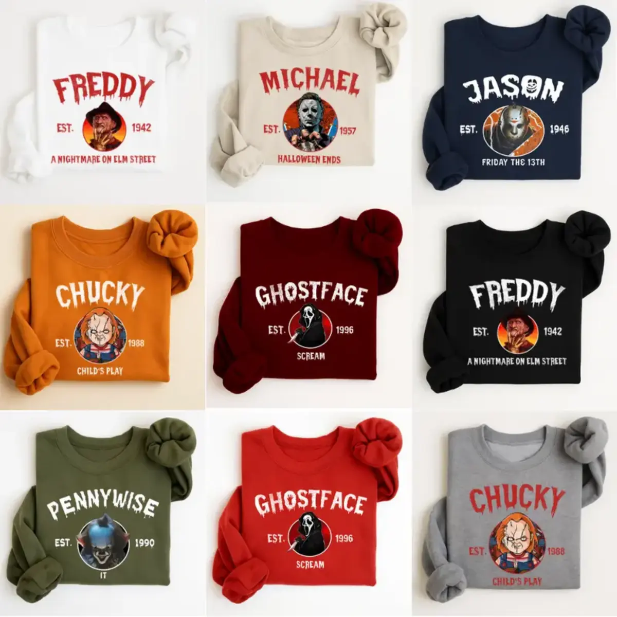 Vintage Horror Movie Characters Sweatshirt | Retro Halloween Crewneck, Cozy Spooky Season Graphic Pullover, Trendy Unisex Scary Movie Streetwear