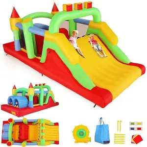 Whubefy Inflatable Obstacle Course Bounce House for Kids 3-12 with Blower,Large Blow up Bouncer Castle with Tunnels, Wide Slide, Climbing Wall, Obstacles and Jumping Area for Indoor and Outdoor,Party Fun,Christmas Gifts