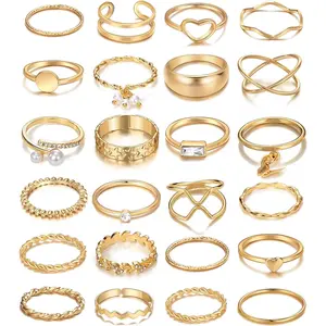 iF YOU 25 Pcs Gold Stackable Ring Set for Women, Chunky Knuckle Finger Midi Rings, Silver Simple Stacking Cute Rings Pack Trendy Stuff Jewelry Gift