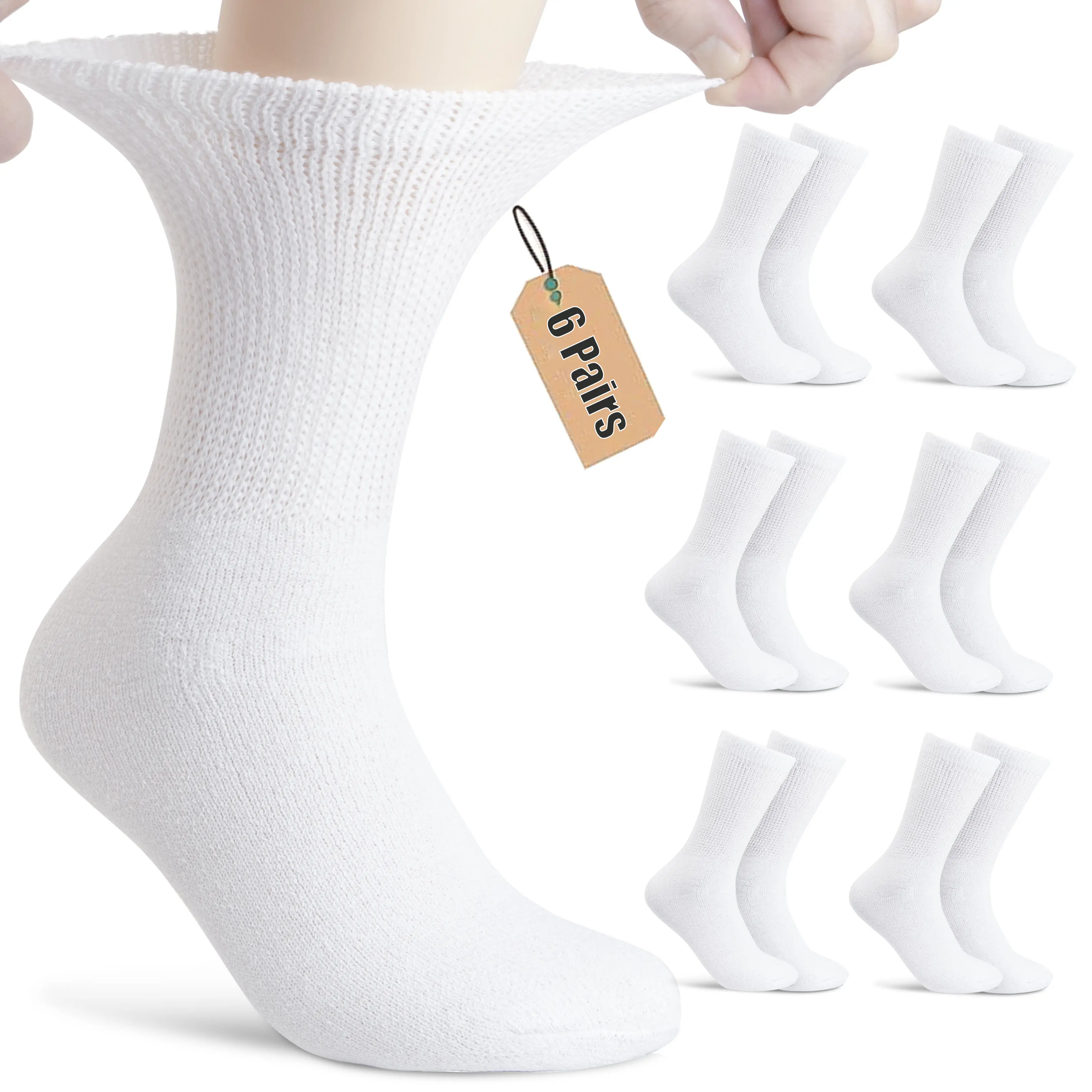 NevEND 6 Pairs Women's & Men's Diabetic Cotton Crew Socks Health Circulatory Physicians Approved Non Binding