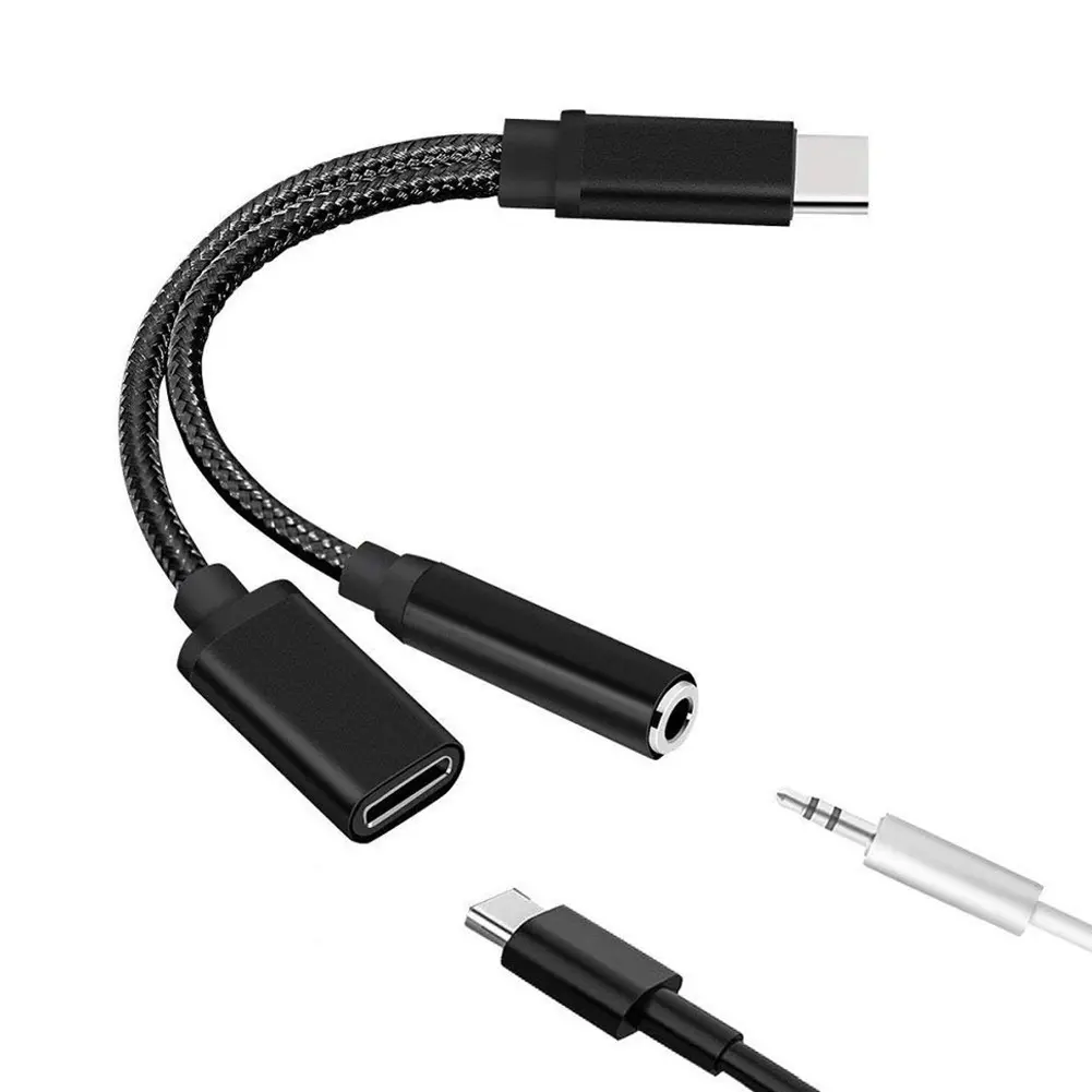 Type-C 2-in-1 Copper Audio Charge Cable Accessory - 1 x 3.5mm Plastic AUX Connector Adapter for Huawei Mobile Phones, Supports Call, Charging, Music Listening