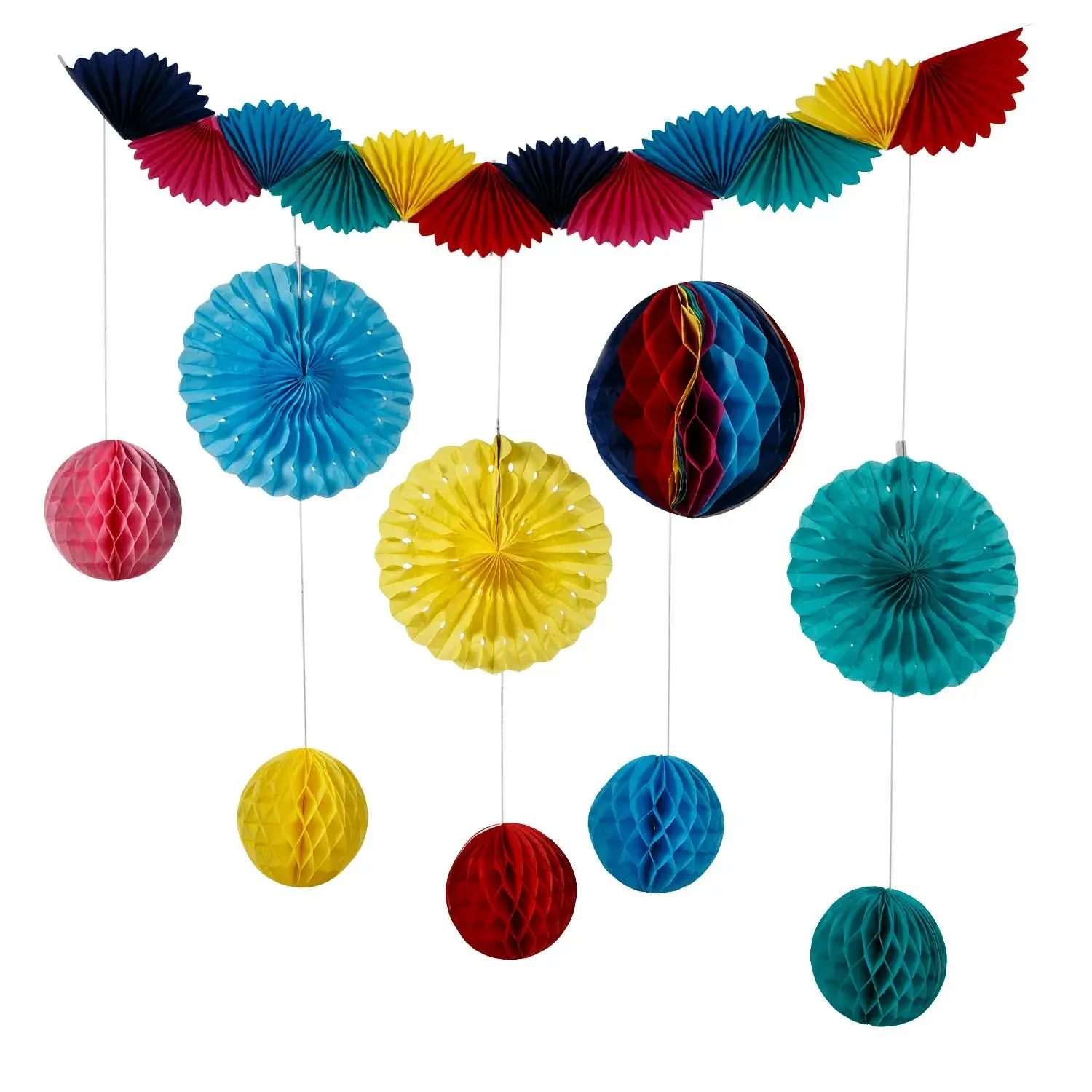 12-Pc Colorful Tissue Paper Honeycomb Hanging Decor Set, 6in-9.75in Lightweight Easy-Install Festive Party Decoration for Ceilings (Home & Party Supplies)