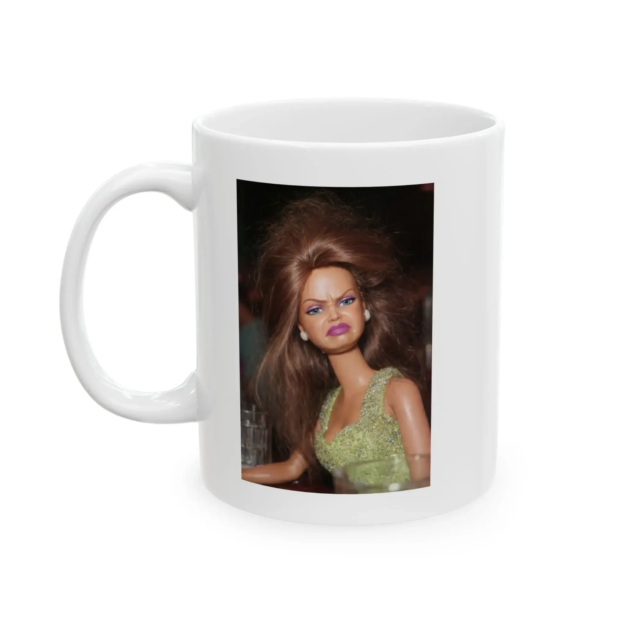 [MADE IN US] Funny Judging Doll Coffee Mug, Dramatic Side Eye Barbiecore Meme Mug, Sarcastic Reaction Face Cup, Chaotic Gen Z Humor Novelty Mug, Relatable Attitude Coffee Gift