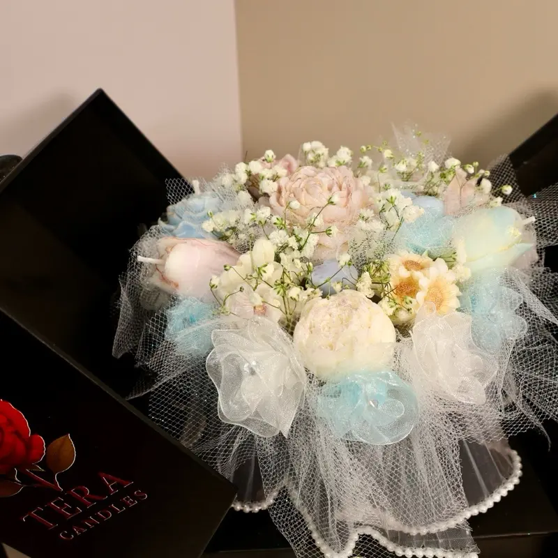Eternal Bloom Luxury Handmade Candle Flower Arrangement with Delicate Pastel Tones Elegant Tulle Accents for Home Decor