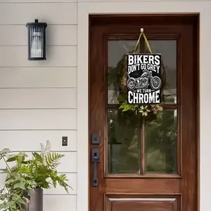 Vintage Motorcycle Iron Wall Sign - "Bikers Don't Turn Gray, We Turn To Chrome" 8x12in Metal Wall Art, Classic Design, Rustic Black & White Distressed Finish, Bar Decor, Ideal Gift for Home