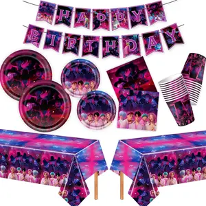 Birthday Theme Party Disposable Tableware Set for 10 People, suitable for movie fans.  Set includes plates, cups, banner, tablecloth, and forks (7 pieces).