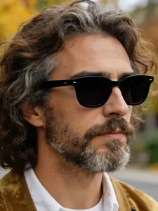 Men's Classic Business Round Frame High Quality Fashionable Sunglasses, & Blue Lenses, UV Protection, Essential for Driving, Driver Glasses, Versatile Stylish Shades
